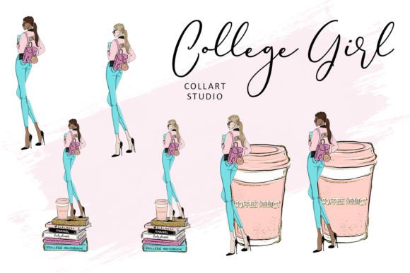 College Girl Clip Art & School Elements