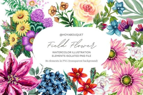 Elevating Digital Design with Hand-Drawn Field Flower Meadow Elements