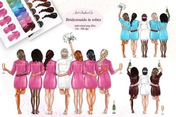 Enhancing Wedding Designs with Bridesmaid Robe Clipart and Bridesmaid Draw Assets