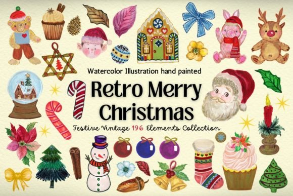 Evaluating the Retro Christmas 196 Elements Watercolor Collection for Design Projects
