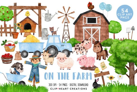 Farm Blue Barnyard Watercolor Clipart Guide