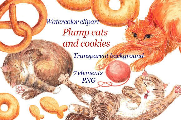 Plump Cats Hand Painted Clipart PNG