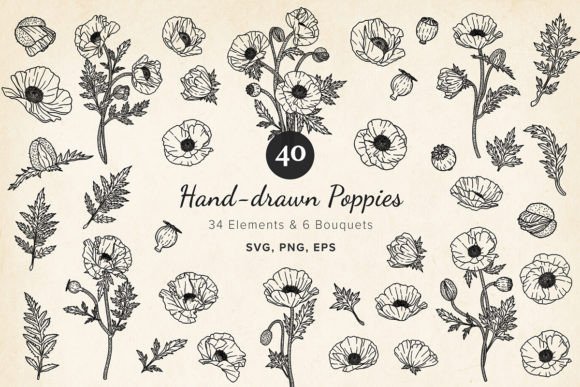 Unlocking Creative Potential with Hand-Drawn Poppy Bouquet Digital Assets