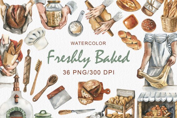 Watercolor Baking Bread Clipart: Elevating Your Culinary Designs with Handpainted Charm