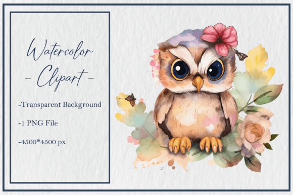 Watercolor Cute Owl Clipart PNG Sub 2