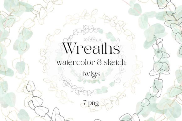 Watercolor Sketch Wreaths of Twigs: Blending Pencil and Paint for Versatile Design