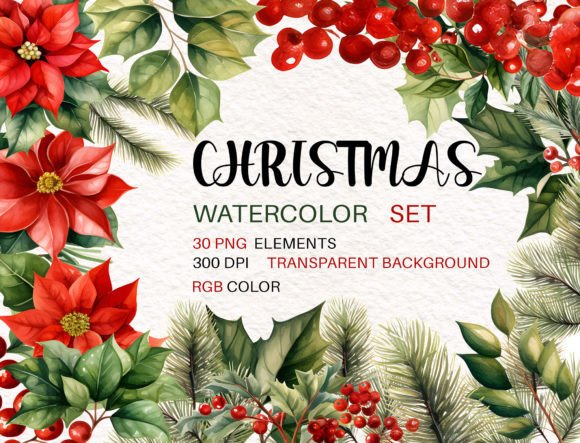 Watercolor Winter Christmas Clipart PNG